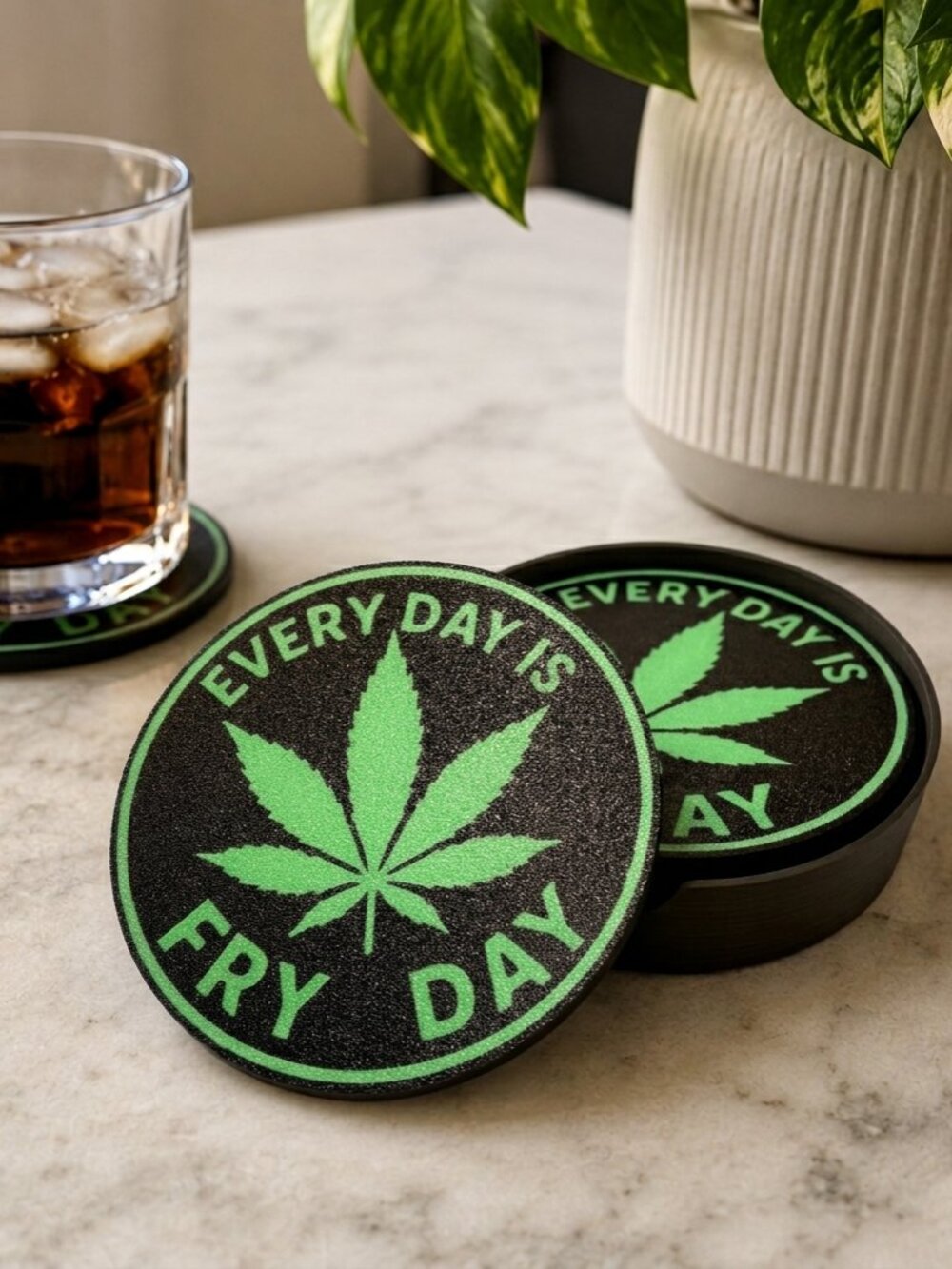 Every Day Is Fry Day 3D Printed Coasters Set – Weed Drink Coasters
